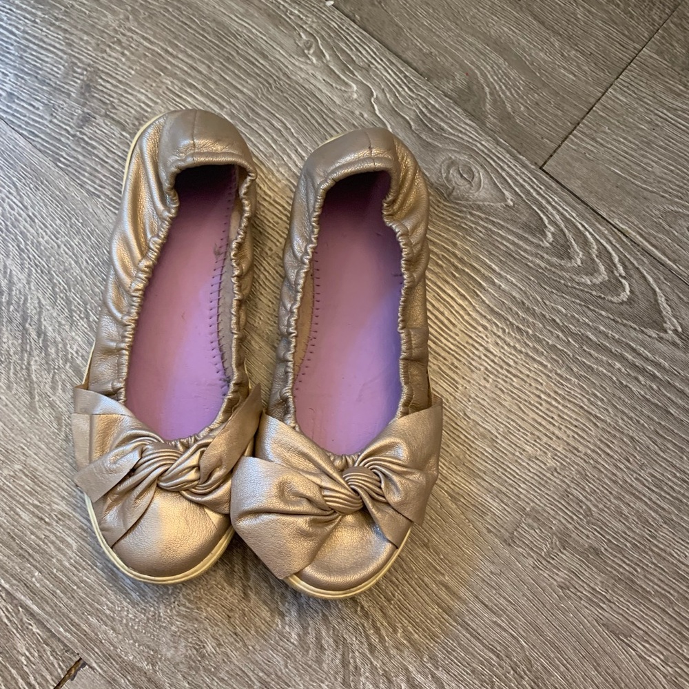Sudini Metallic Champagne Knot-Front Ballet Flats